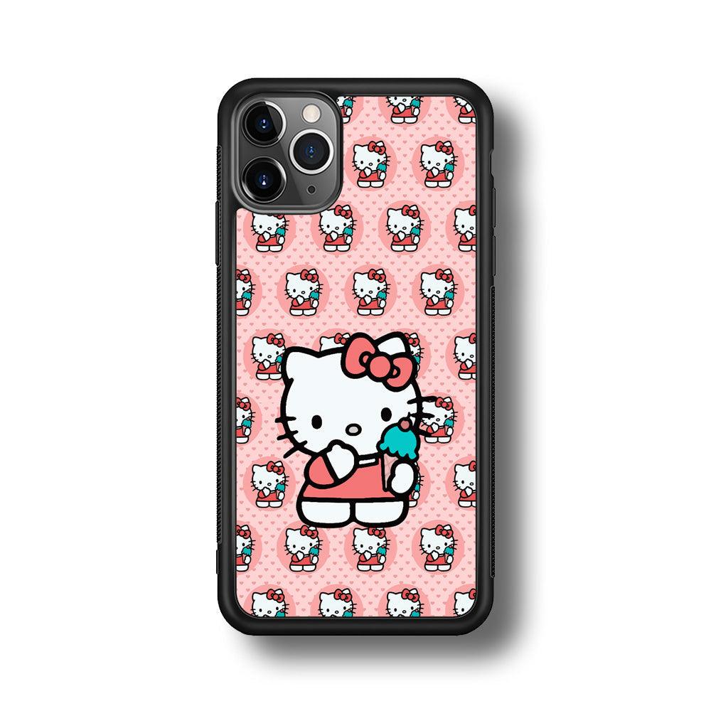 Hello Kitty with Blue Ice Cream iPhone 11 Pro Max Case-Rubber Black (2D Case)-Oxvistore