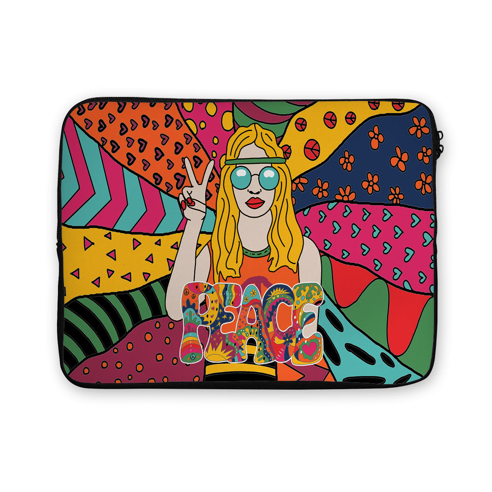 Hippie Peace Sign Girl Laptop Sleeve Protective Cover