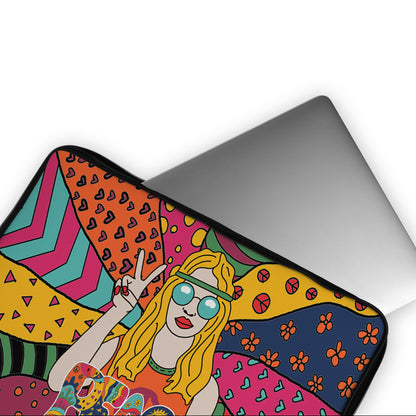 Hippie Peace Sign Girl Laptop Sleeve Protective Cover