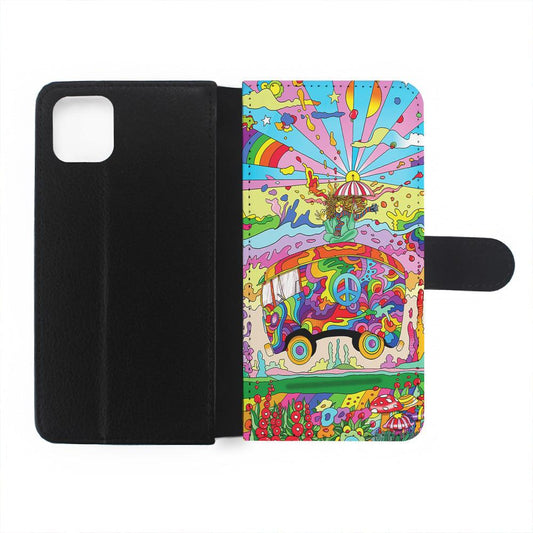 Hippie Trippy Van Rainbow Flip Wallet Phone Case-Oxvistore
