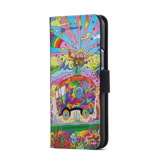 Hippie Trippy Van Rainbow Flip Wallet Phone Case-Oxvistore