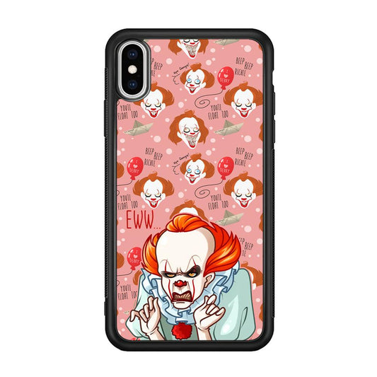 IT Pennywise Eww Pink Patern iPhone Xs Max Case-Rubber Black (2D Case)-Oxvistore