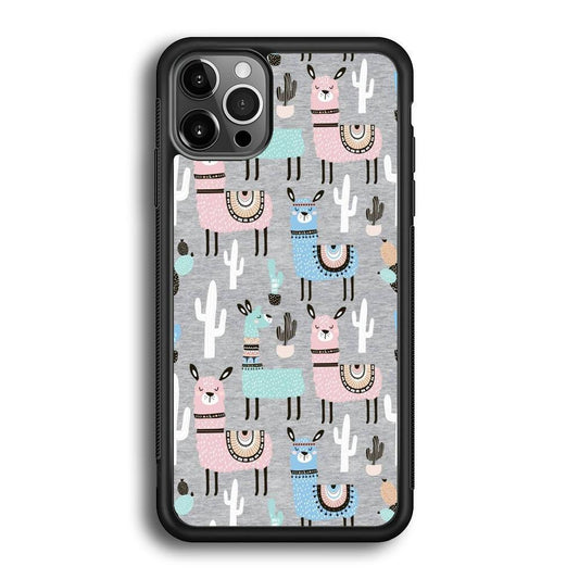 Ilama and Cactus Field iPhone 12 Pro Max Case-Rubber Black (2D Case)-Oxvistore