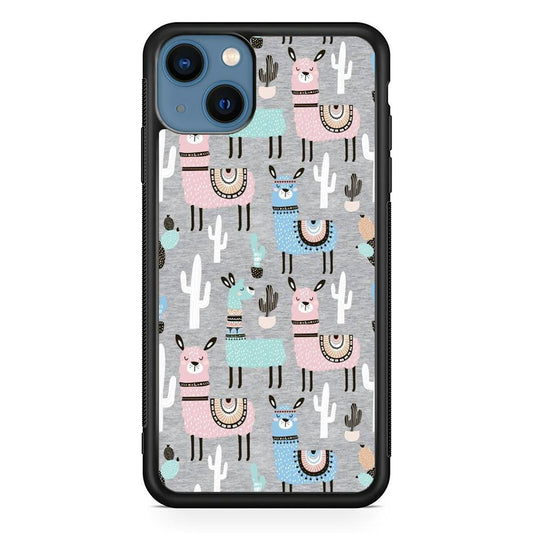 Ilama and Cactus Field iPhone 14 Case-Rubber White (2D Case)-Oxvistore
