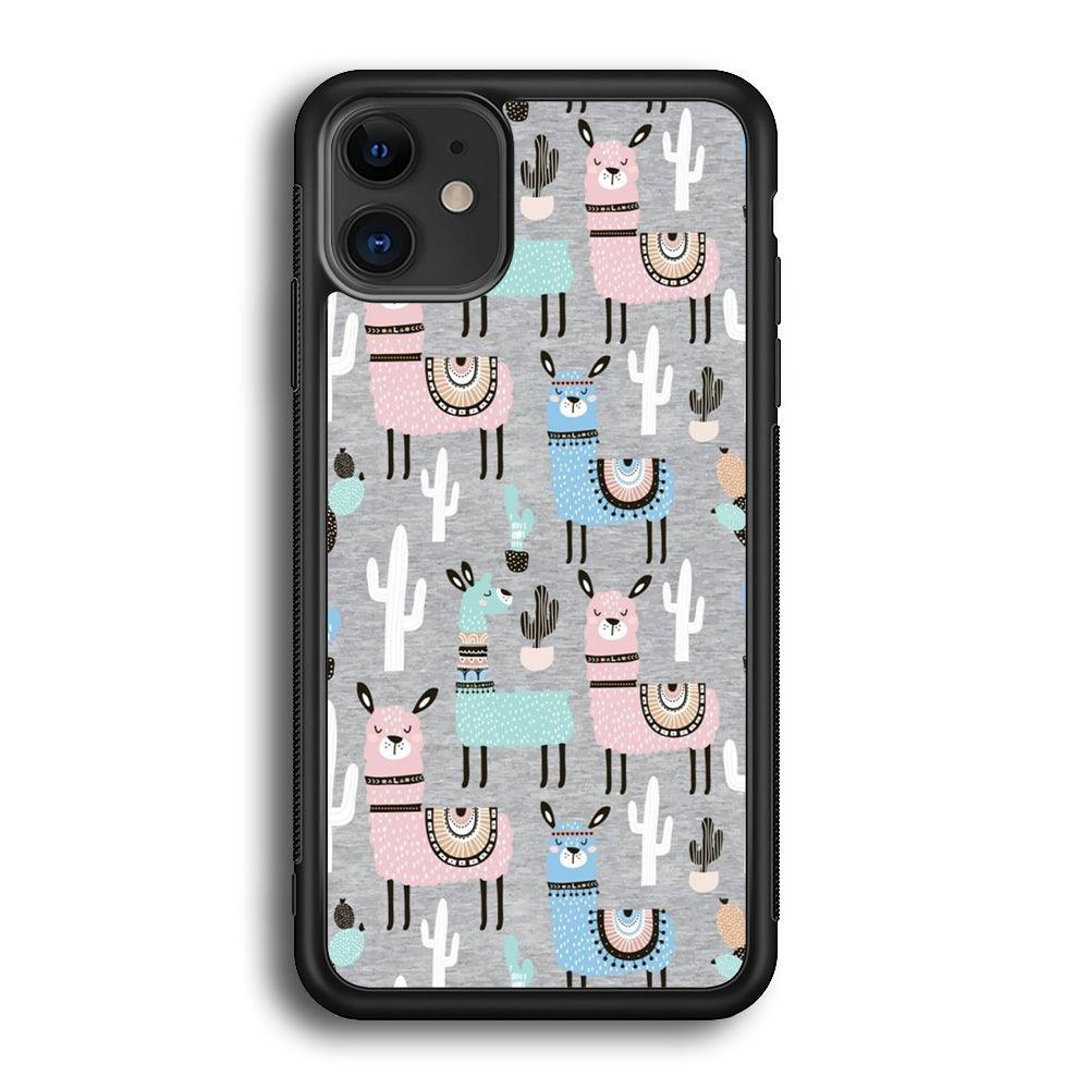 Ilama and Cactus Field iPhone 11 Case-Rubber Black (2D Case)-Oxvistore