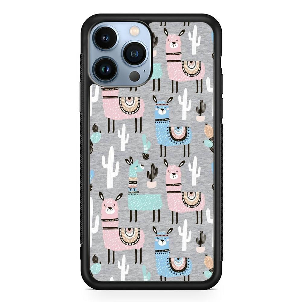 Ilama and Cactus Field iPhone 14 Pro Max Case-Rubber White (2D Case)-Oxvistore