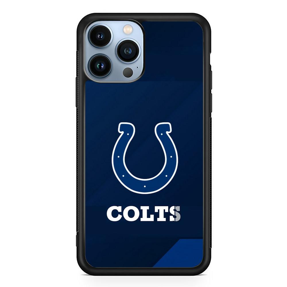 Indianapolis Colts Layer of Shapes iPhone 14 Pro Max Case-Rubber Black (2D Case)-Oxvistore