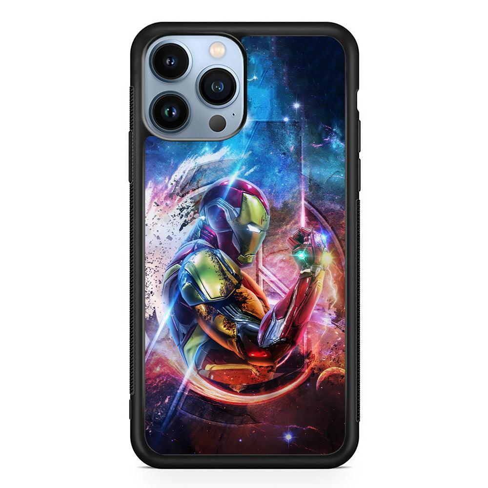 Iron Man Hold The Stone of Infinity iPhone 13 Pro Max Case-Rubber Black (2D Case)-Oxvistore