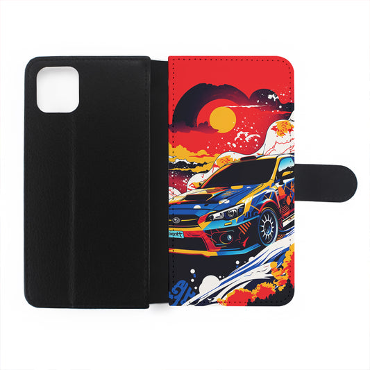 Japanese Retro Car Sunset Flip Wallet Phone Case