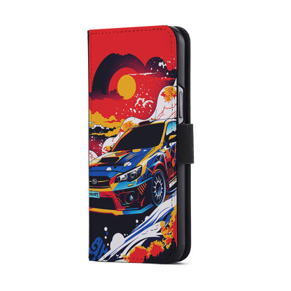 Japanese Retro Car Sunset Flip Wallet Phone Case