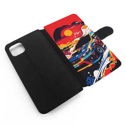 Japanese Retro Car Sunset Flip Wallet Phone Case