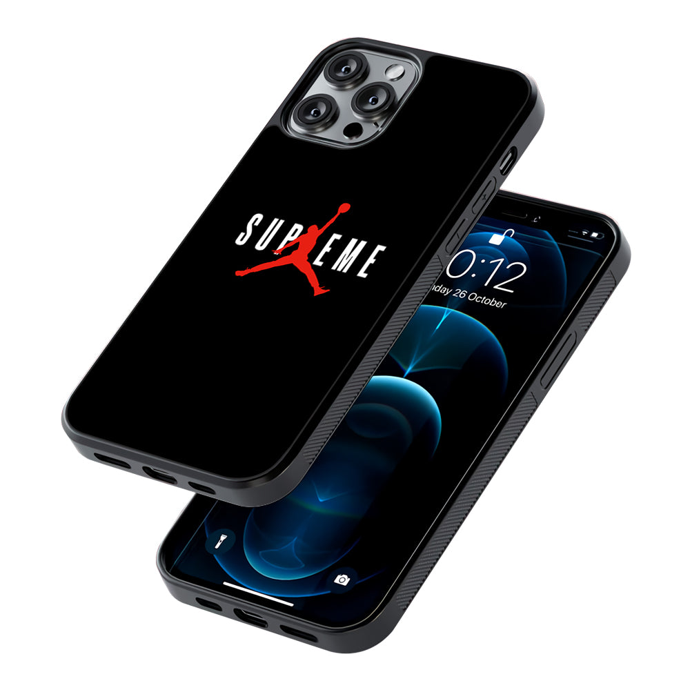Jordan X Supreme Black Background 2D Rubber Phone Case-Oxvistore