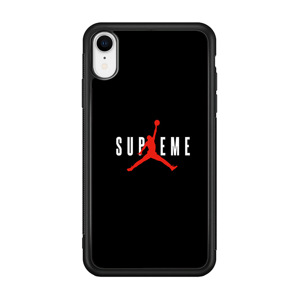 Jordan X Supreme Black Background iPhone XR Case-Rubber Black (2D Case)-Oxvistore