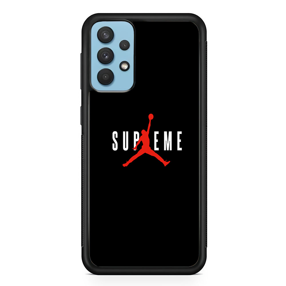 Jordan X Supreme Black Background Samsung Galaxy A32 Case-Rubber Black (2D Case)-Oxvistore