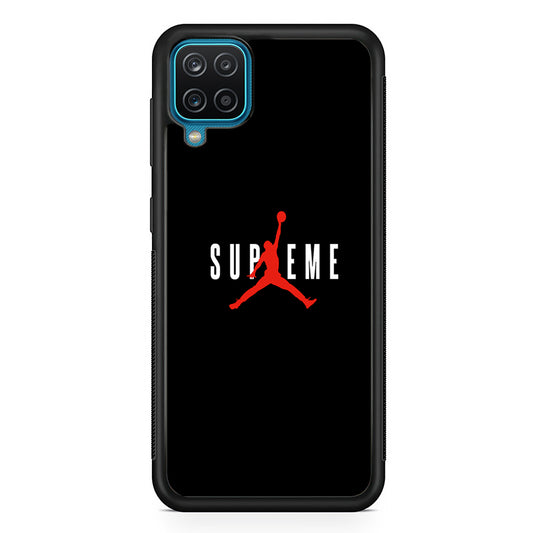Jordan X Supreme Black Background Samsung Galaxy A12 Case-Rubber Black (2D Case)-Oxvistore