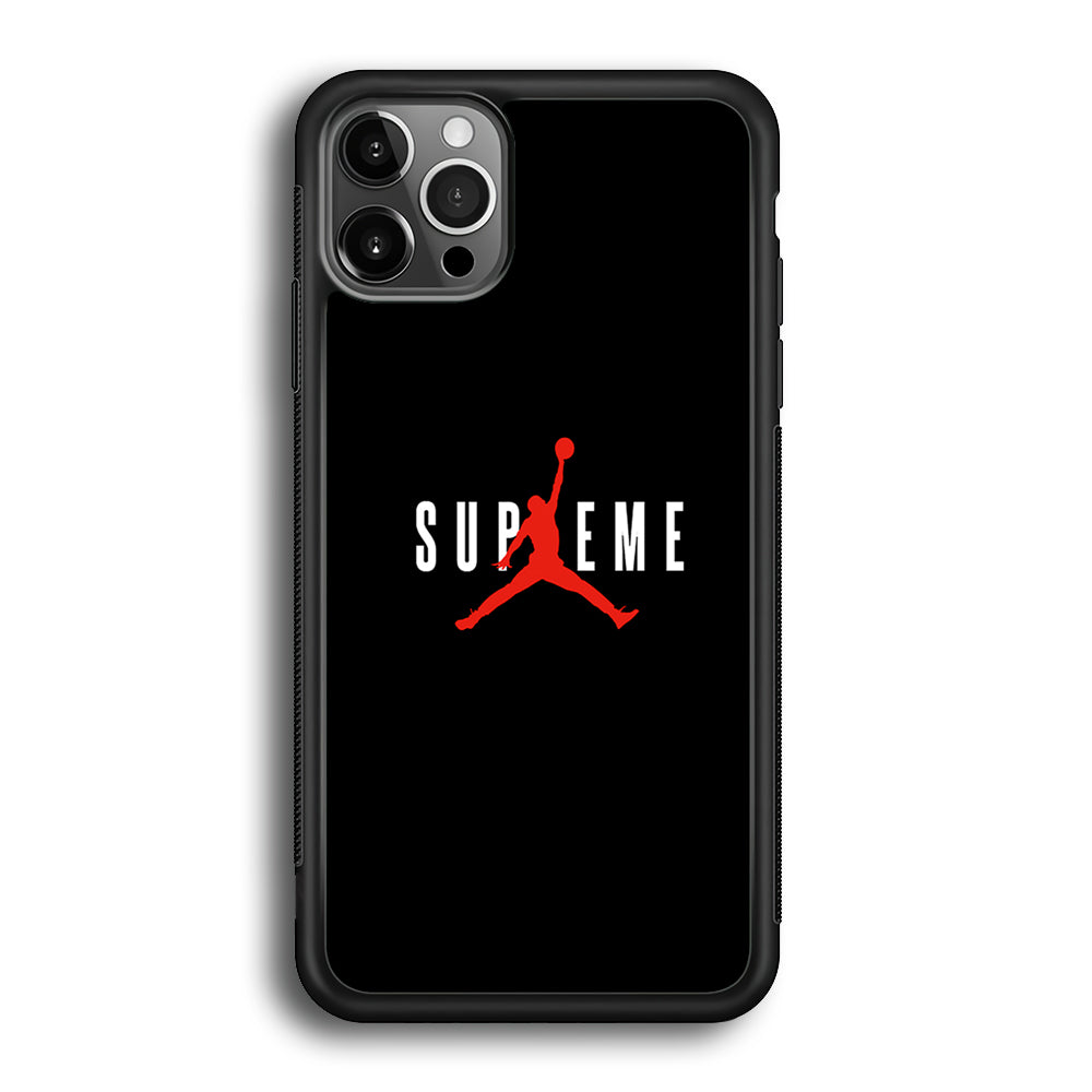 Jordan X Supreme Black Background iPhone 12 Pro Case-Rubber Black (2D Case)-Oxvistore