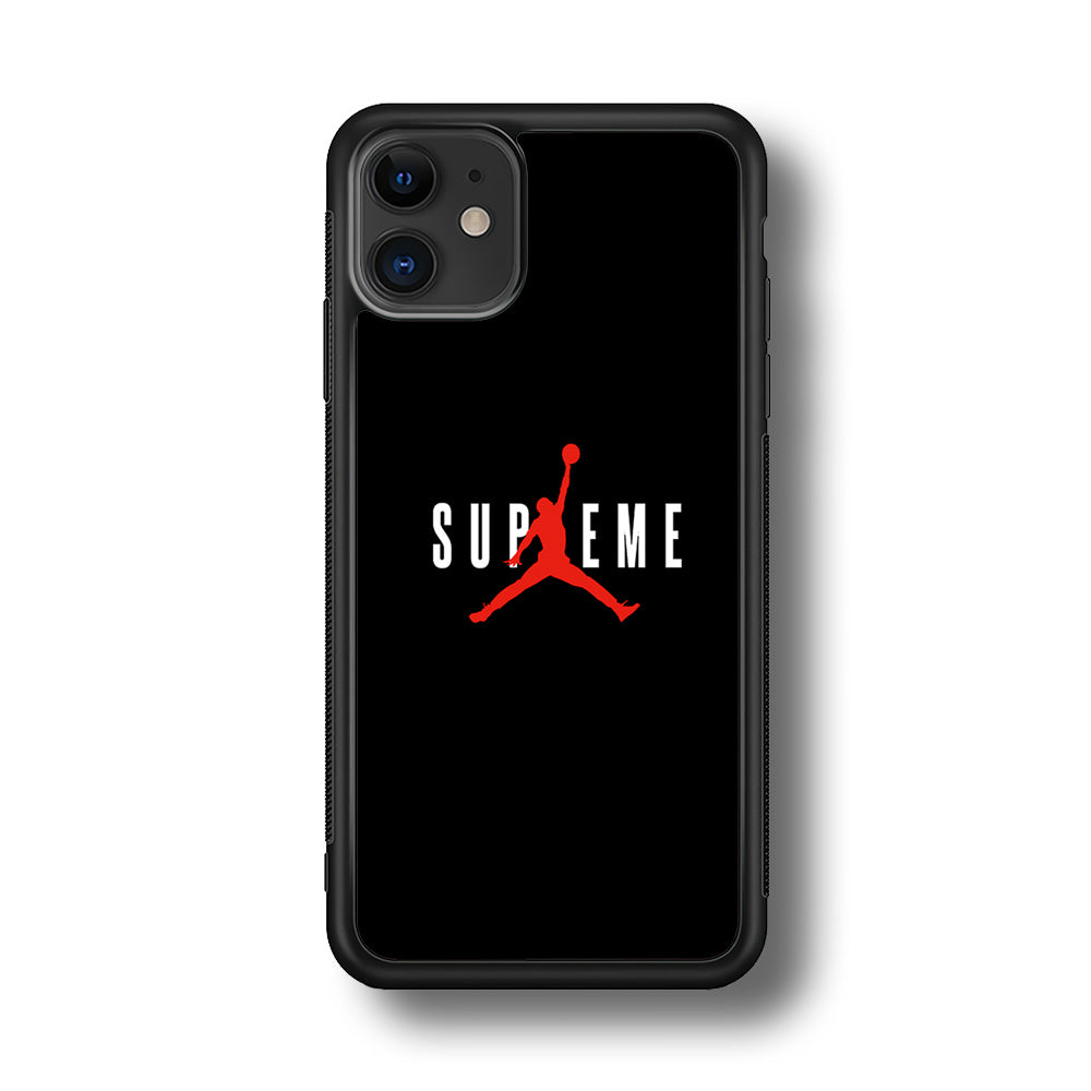 Jordan X Supreme Black Background iPhone 12 Case-Rubber Black (2D Case)-Oxvistore