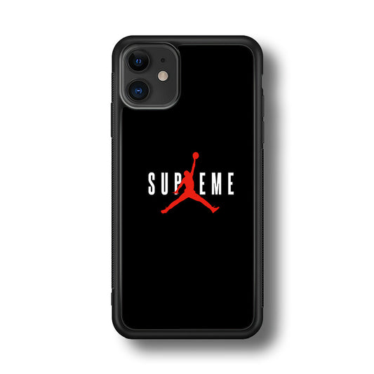 Jordan X Supreme Black Background iPhone 12 Case-Rubber Black (2D Case)-Oxvistore
