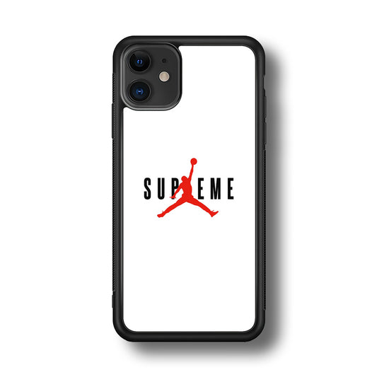 Jordan X Supreme White Background iPhone 11 Case-Rubber Black (2D Case)-Oxvistore