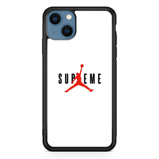 Jordan X Supreme White Background iPhone 15 Plus Case-Rubber Black (2D Case)-Oxvistore
