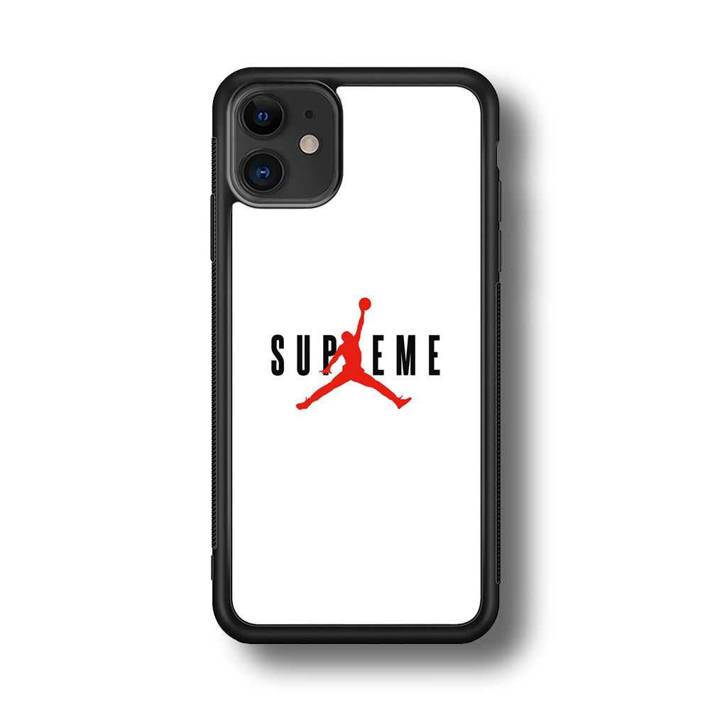 Jordan X Supreme White Background iPhone 12 Case-Rubber Black (2D Case)-Oxvistore