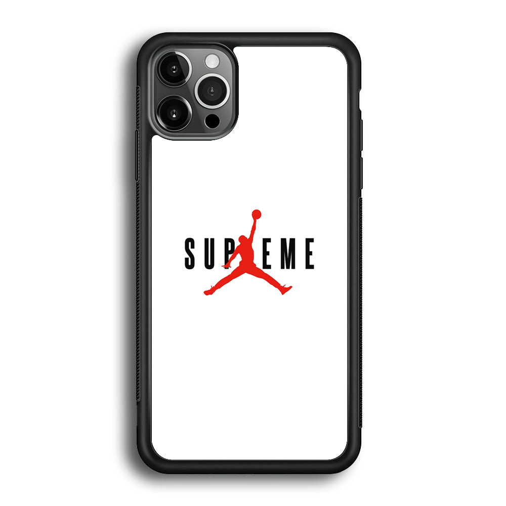 Jordan X Supreme White Background iPhone 12 Pro Case-Rubber Black (2D Case)-Oxvistore