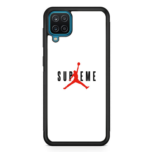 Jordan X Supreme White Background Samsung Galaxy A12 Case-Rubber Black (2D Case)-Oxvistore