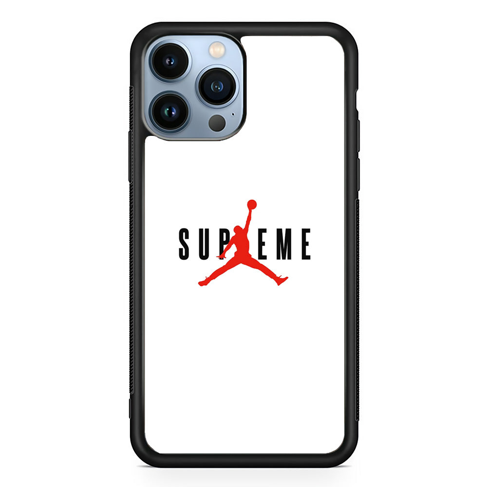 Jordan X Supreme White Background iPhone 13 Pro Case-Rubber White (2D Case)-Oxvistore