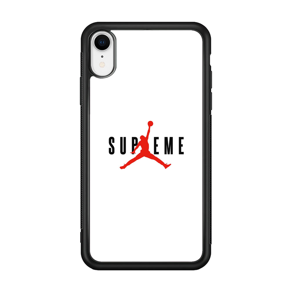Jordan X Supreme White Background iPhone XR Case-Rubber Black (2D Case)-Oxvistore
