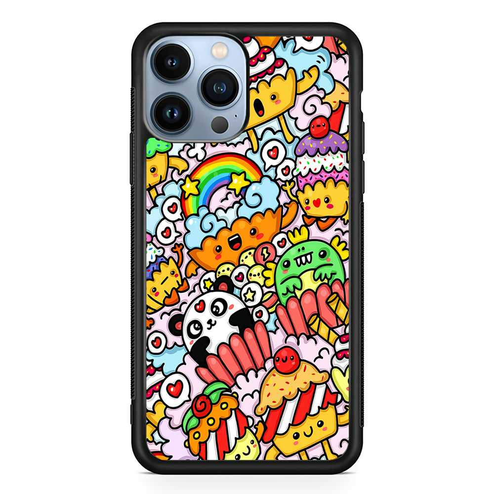 Kawaii Cupcake Graffiti Doodles 2D Rubber Phone Case