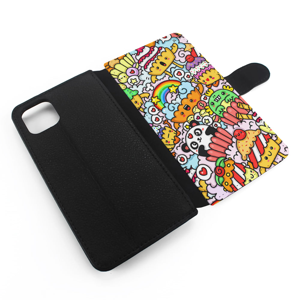 Kawaii Cupcake Graffiti Doodles Flip Wallet Phone Case