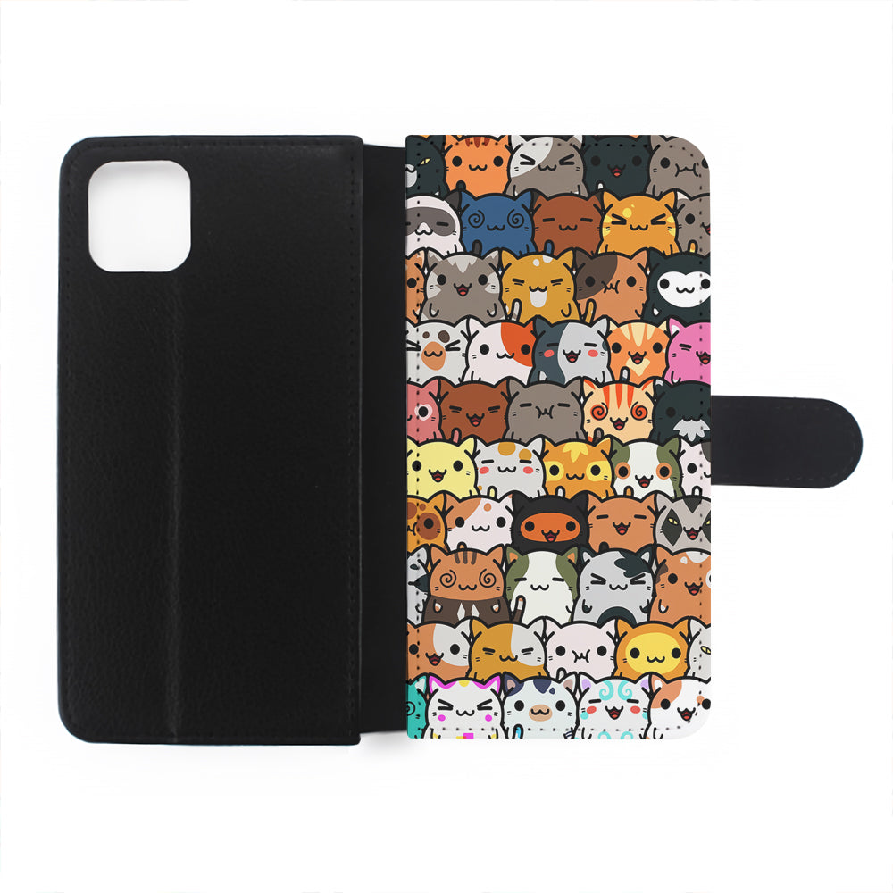 Kawaii Cute Cats Lovers Pattern Flip Wallet Phone Case