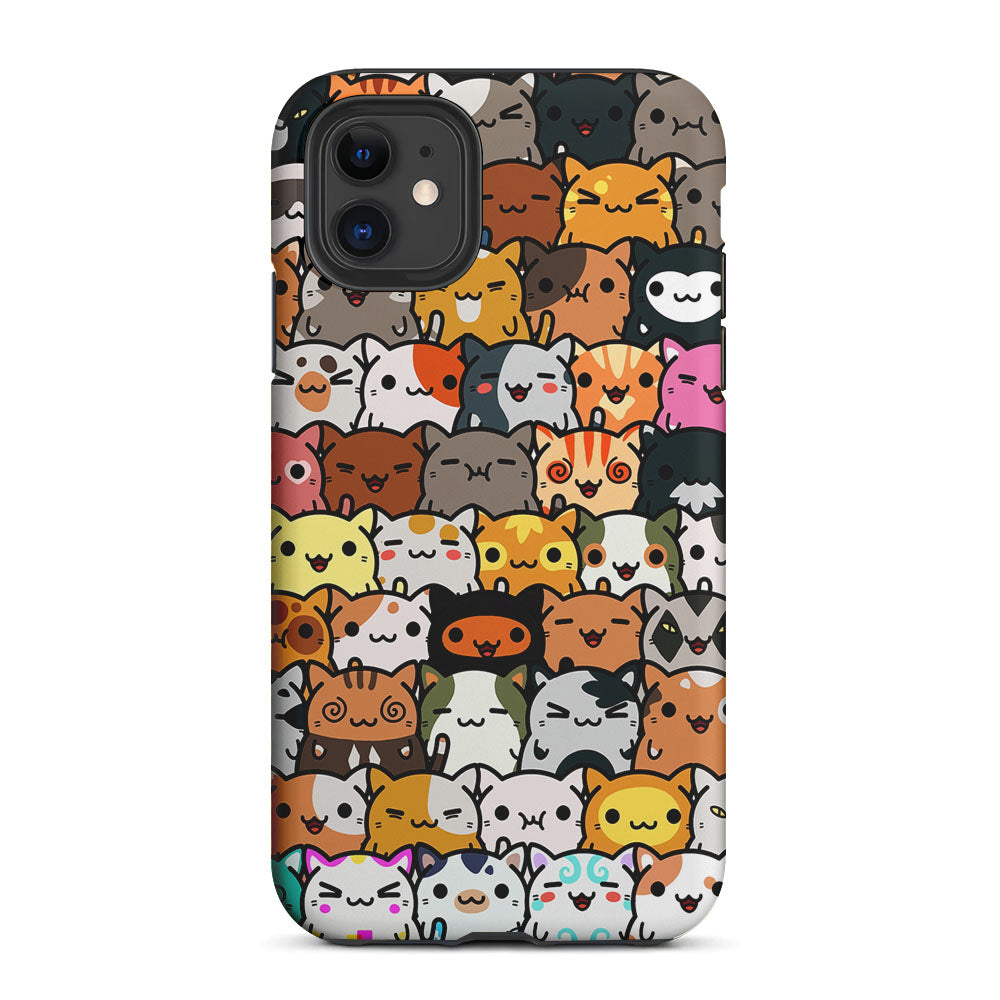 Kawaii Cute Cats Lovers Pattern 2 in 1 Tough Phone Case