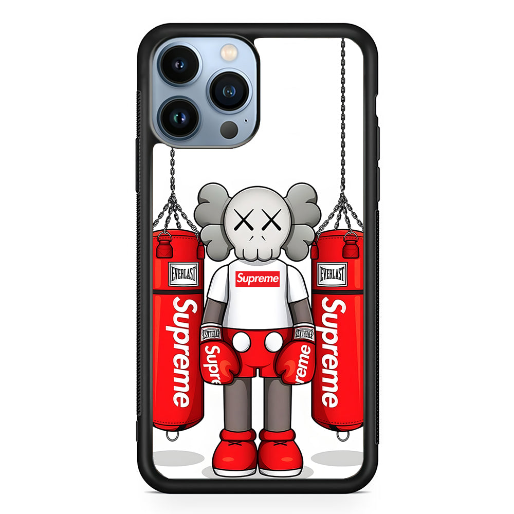Kaws X Supreme Boxing Hypebeast 2D Rubber Phone Case-Black-Oxvistore