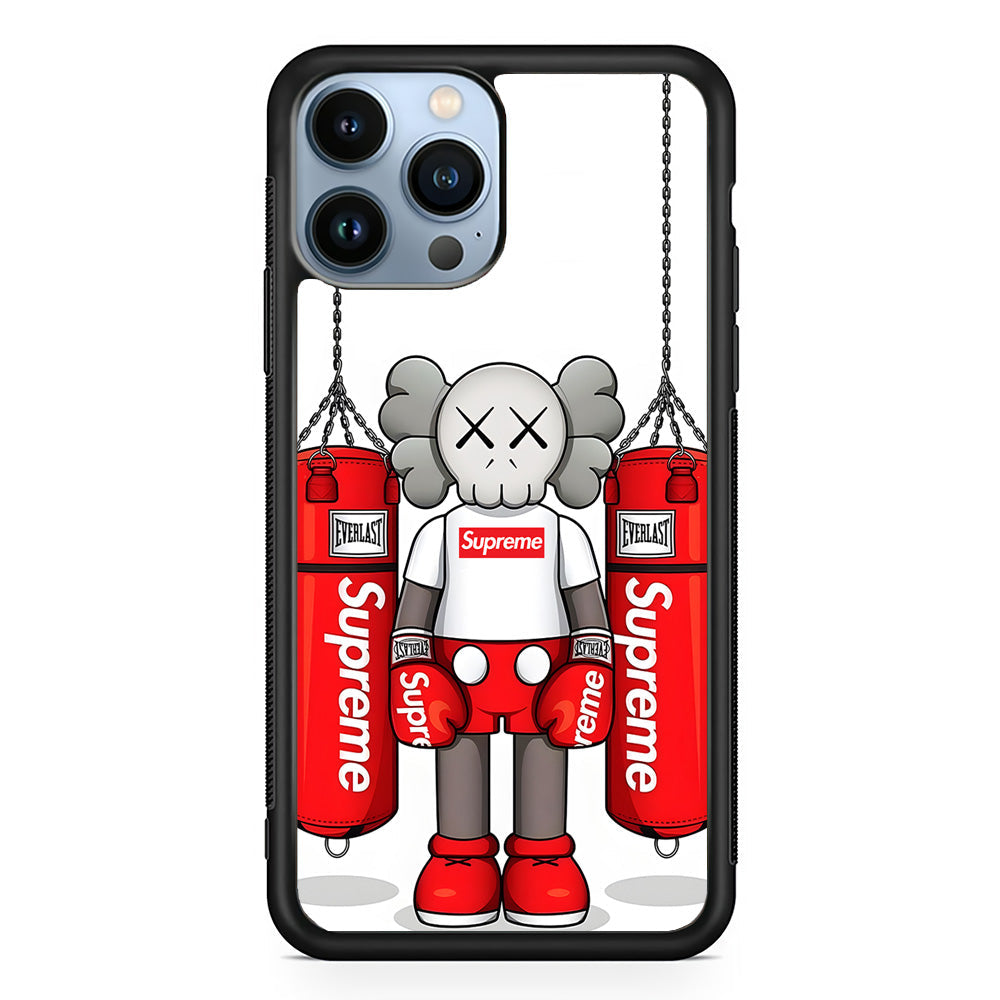 Kaws X Supreme Boxing Hypebeast iPhone 14 Pro Max Case-Rubber Black (2D Case)-Oxvistore