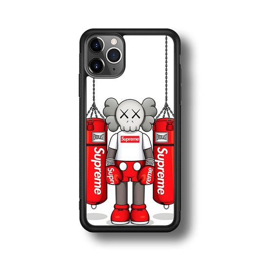 Kaws X Supreme Boxing Hypebeast iPhone 11 Pro Case-Rubber Black (2D Case)-Oxvistore