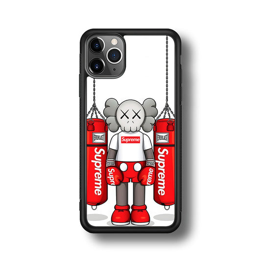 Kaws X Supreme Boxing Hypebeast iPhone 11 Pro Max Case-Rubber Black (2D Case)-Oxvistore