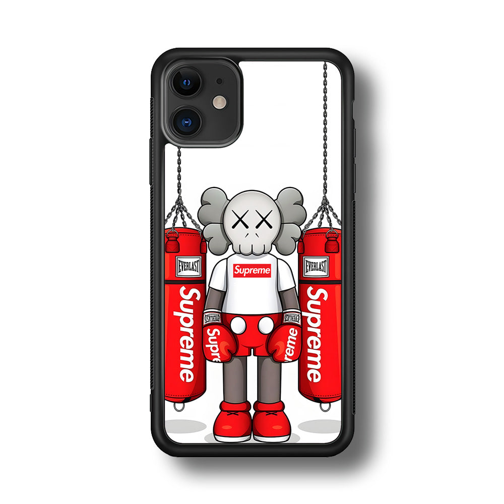 Kaws X Supreme Boxing Hypebeast iPhone 12 Case-Rubber Black (2D Case)-Oxvistore