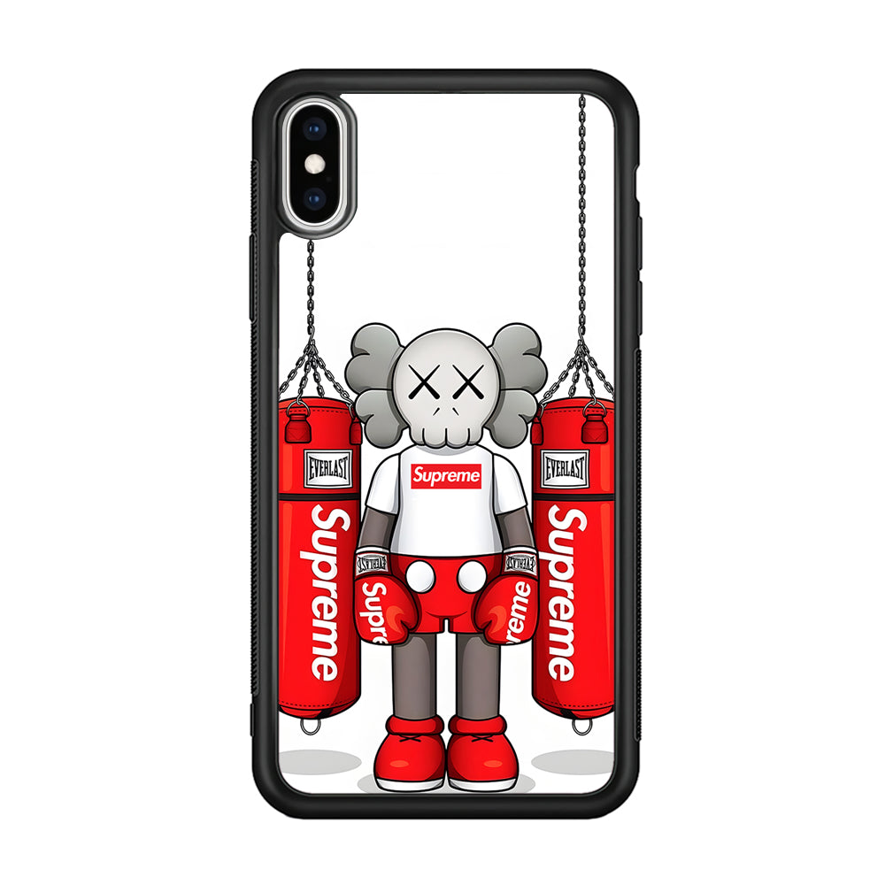 Kaws X Supreme Boxing Hypebeast iPhone Xs Case-Rubber Black (2D Case)-Oxvistore