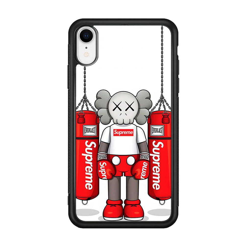 Kaws X Supreme Boxing Hypebeast iPhone XR Case-Rubber Black (2D Case)-Oxvistore