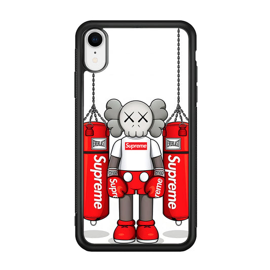 Kaws X Supreme Boxing Hypebeast iPhone XR Case-Rubber Black (2D Case)-Oxvistore
