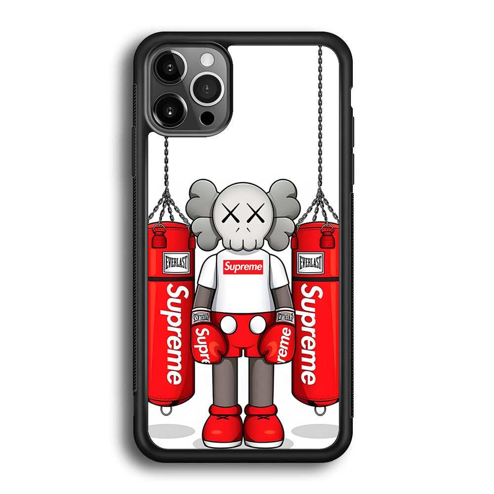 Kaws X Supreme Boxing Hypebeast iPhone 12 Pro Max Case-Rubber Black (2D Case)-Oxvistore