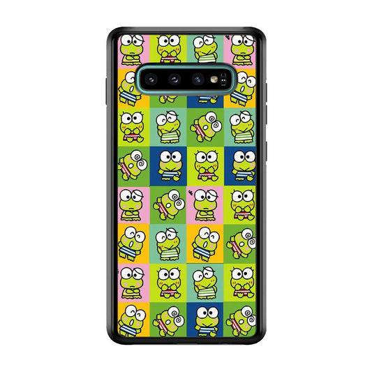 Keroppi Expression on Square Frame Samsung Galaxy S10 Case-Rubber Black (2D Case)-Oxvistore
