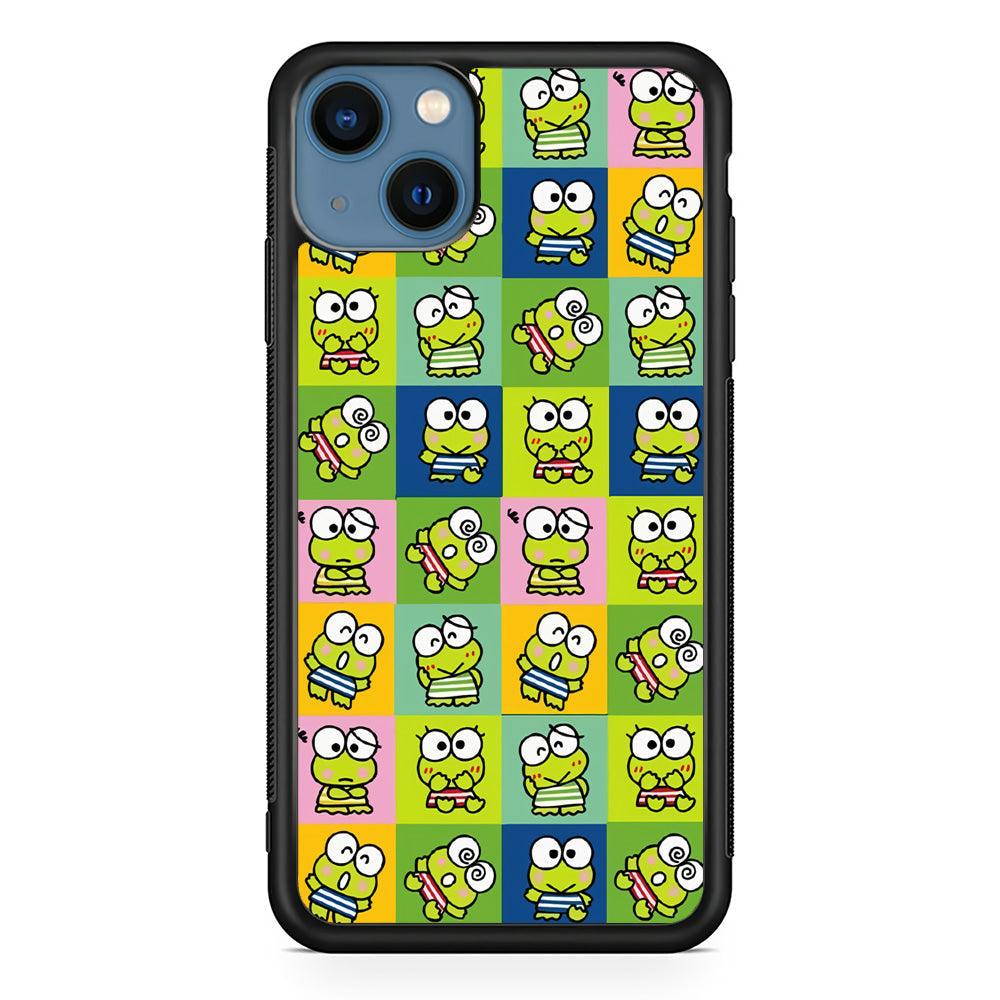 Keroppi Expression on Square Frame iPhone 14 Case-Rubber Black (2D Case)-Oxvistore