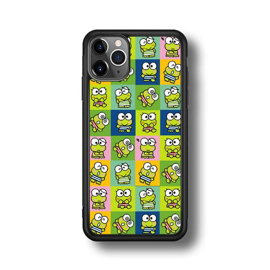 Keroppi Expression on Square Frame iPhone 11 Pro Max Case-Rubber Black (2D Case)-Oxvistore