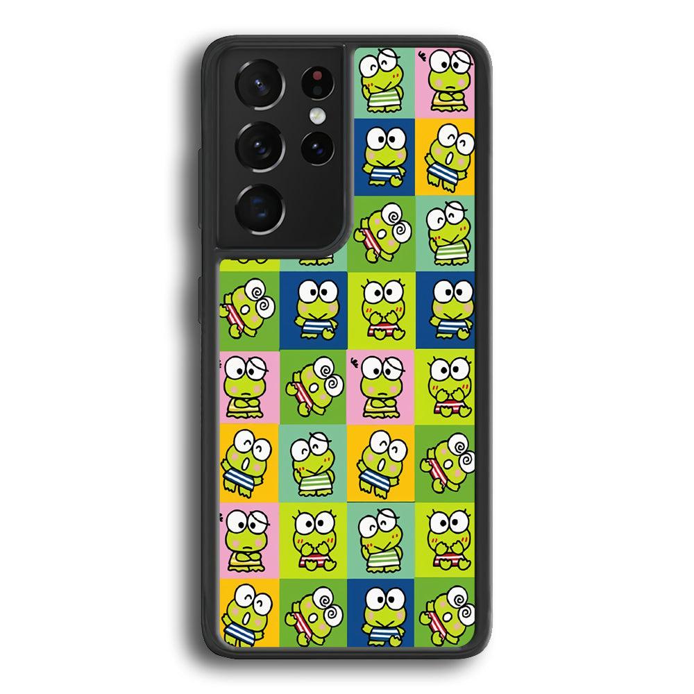 Keroppi Expression on Square Frame Samsung Galaxy S21 Ultra Case-Rubber Black (2D Case)-Oxvistore