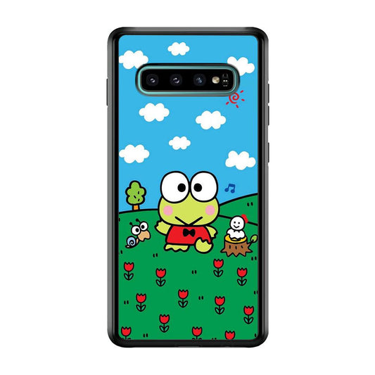 Keroppi Farmer Flower Samsung Galaxy S10 Case-Rubber Black (2D Case)-Oxvistore