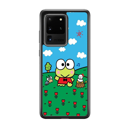 Keroppi Farmer Flower Samsung Galaxy S20 Ultra Case-Rubber Black (2D Case)-Oxvistore