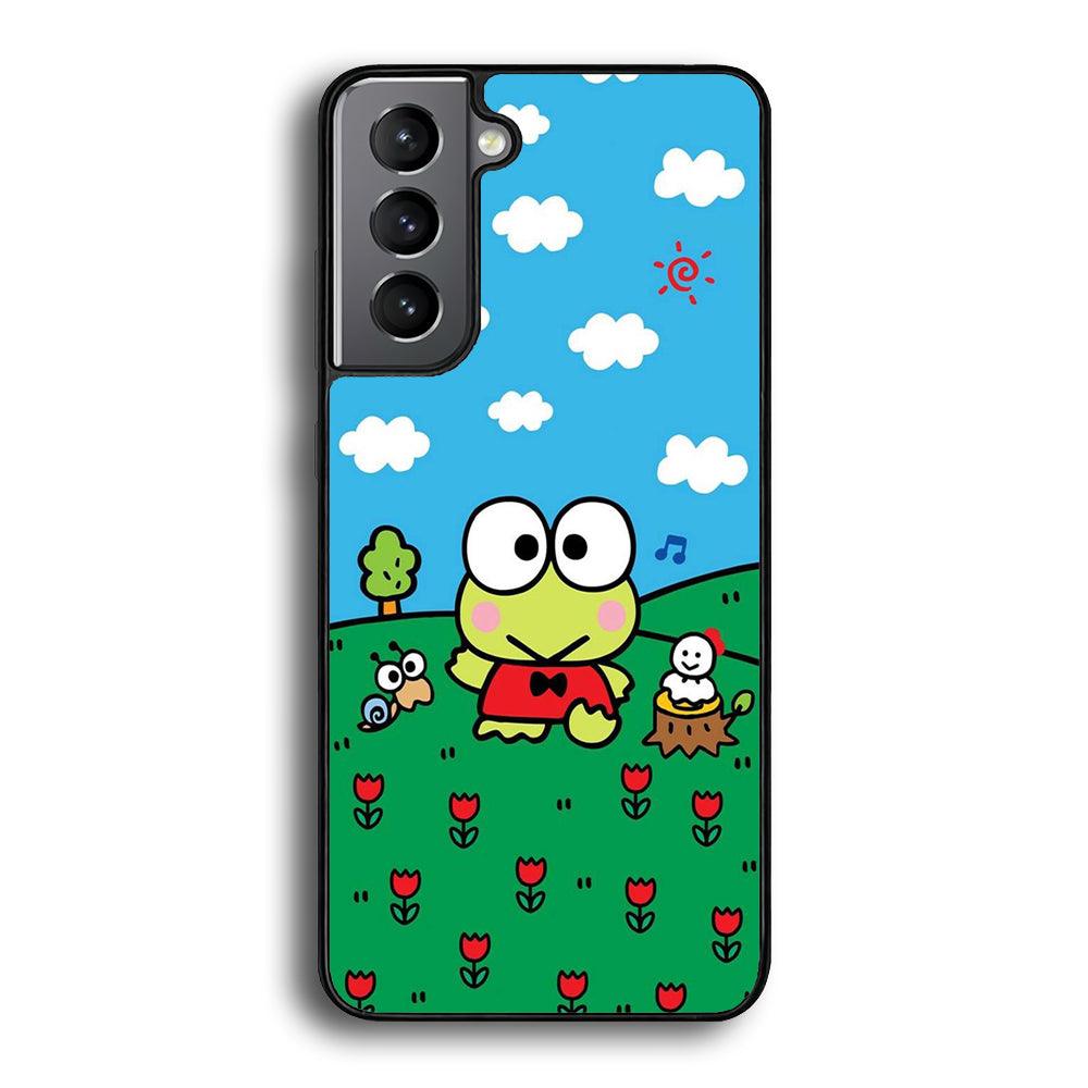 Keroppi Farmer Flower Samsung Galaxy S23 Plus Case-Rubber Black (2D Case)-Oxvistore
