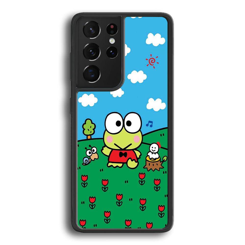 Keroppi Farmer Flower Samsung Galaxy S24 Ultra Case-Rubber Black (2D Case)-Oxvistore